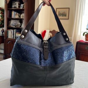 Estellon Leather Handbag with Sequins